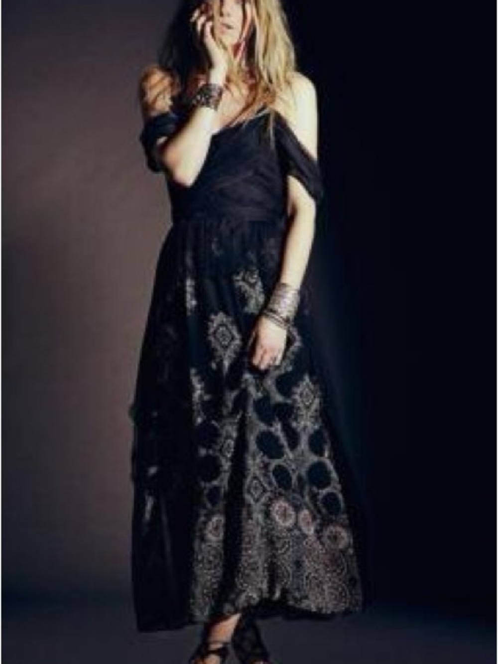 Free people belladonna Black Maxi Dress with Mandala Pattern